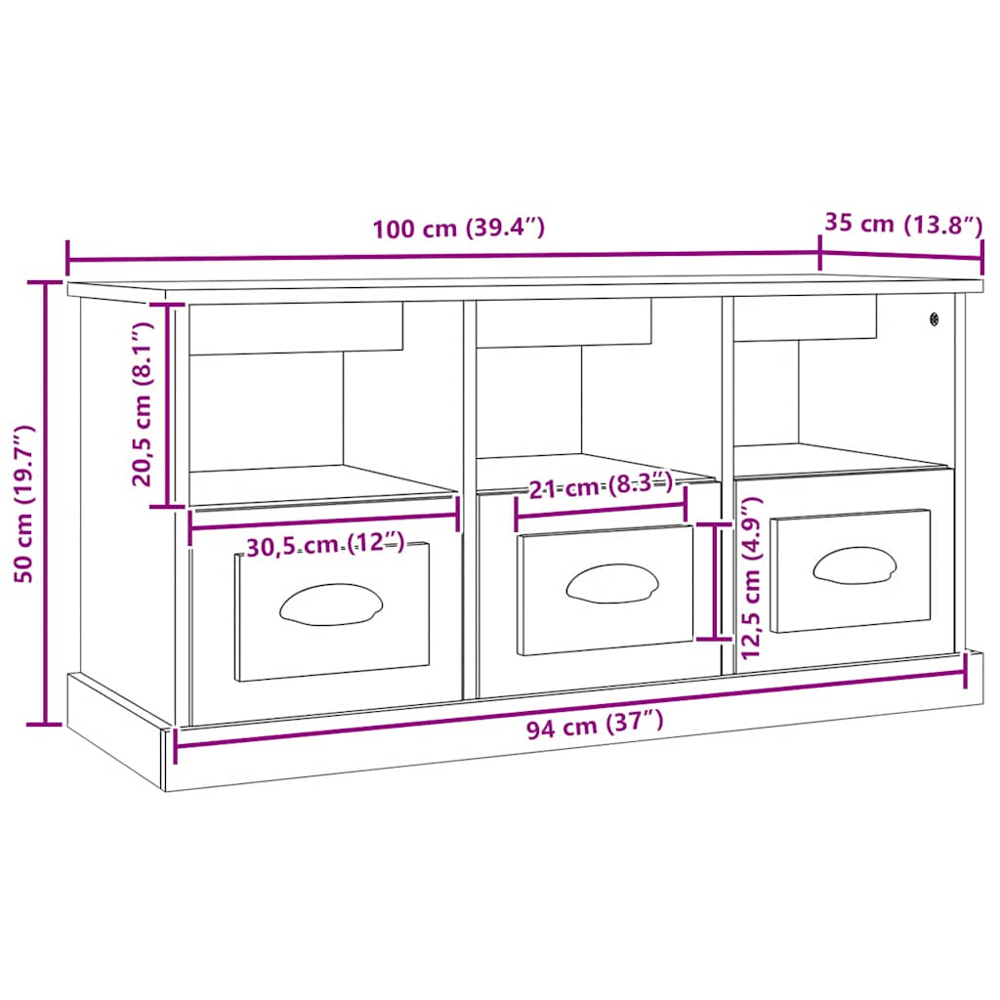 vidaXL 3 Drawer 3 Shelf High Gloss White TV Cabinet Image 9
