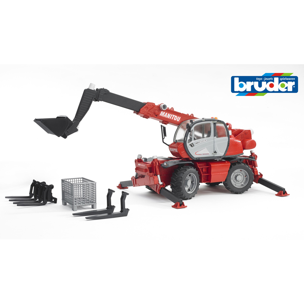Bruder Kids Manitou MRT 2150 Telescopic Industrial Forklift Playset Model with Accessories Image 9