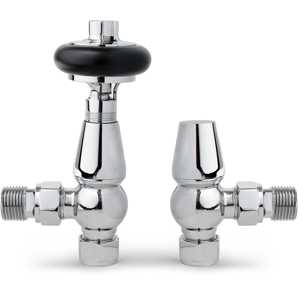 Go Bathrooms Ria Chrome Wooden Head Angled Radiator Valves Set 15mm Image 2