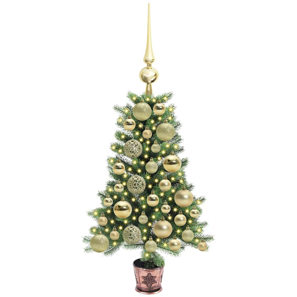 vidaXL Pre-Lit Gold Baubles Green Artificial Christmas Tree 2ft Image 1