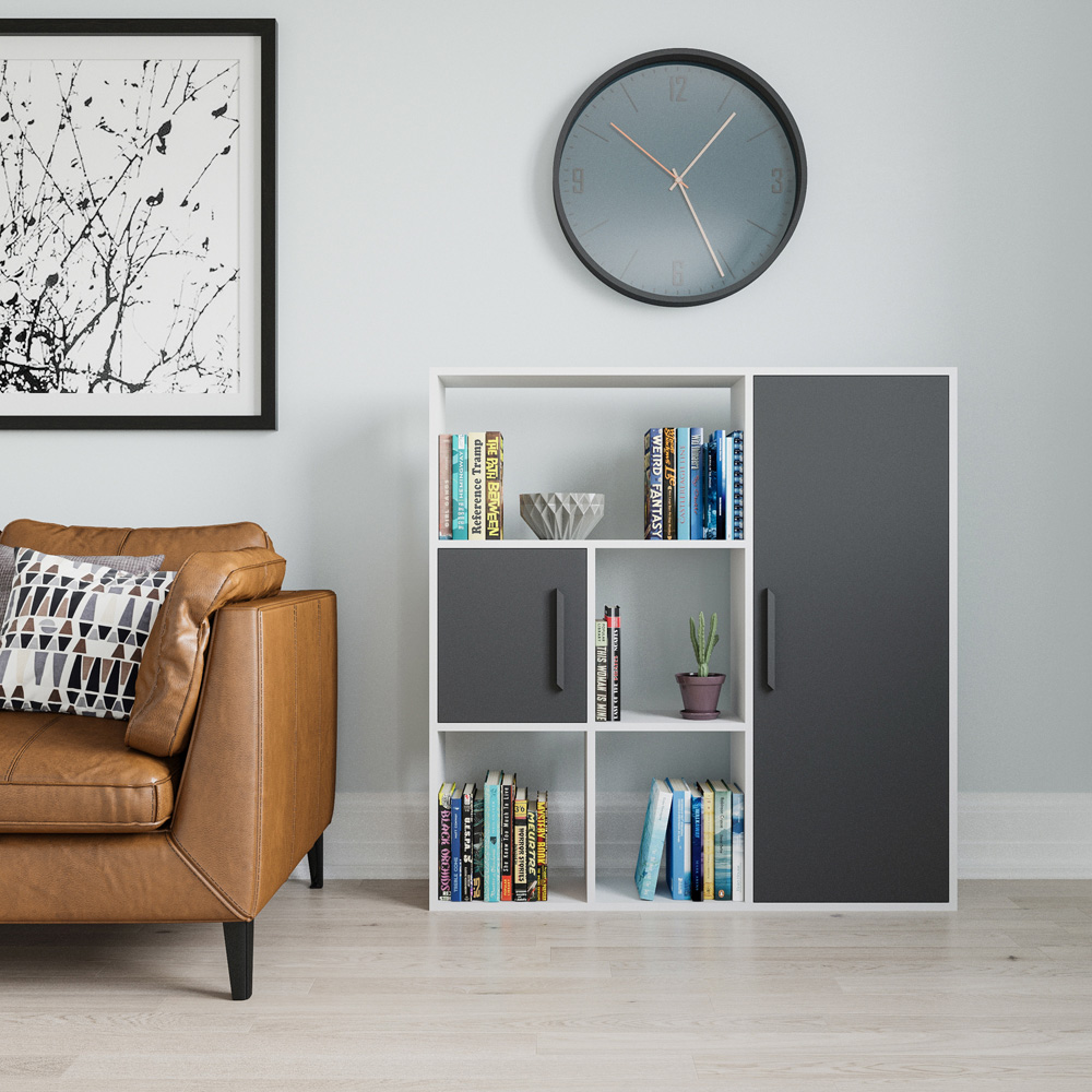 Decorotika Ridge 2 Door 4 Shelf White and Anthracite Bookcase Image 4