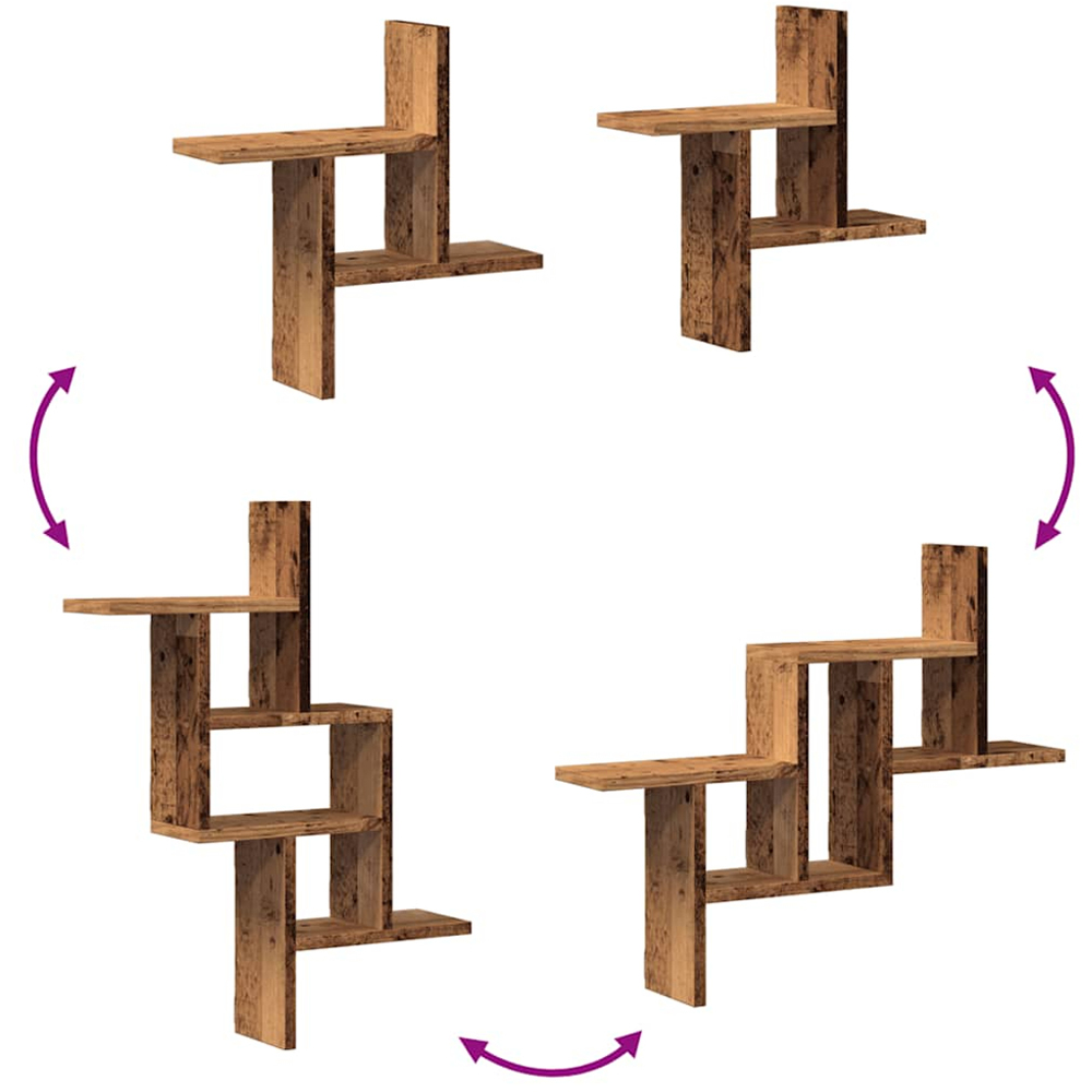 vidaXL Set of 2 3 Shelf Old Wood Floating Wall Shelf Image 7