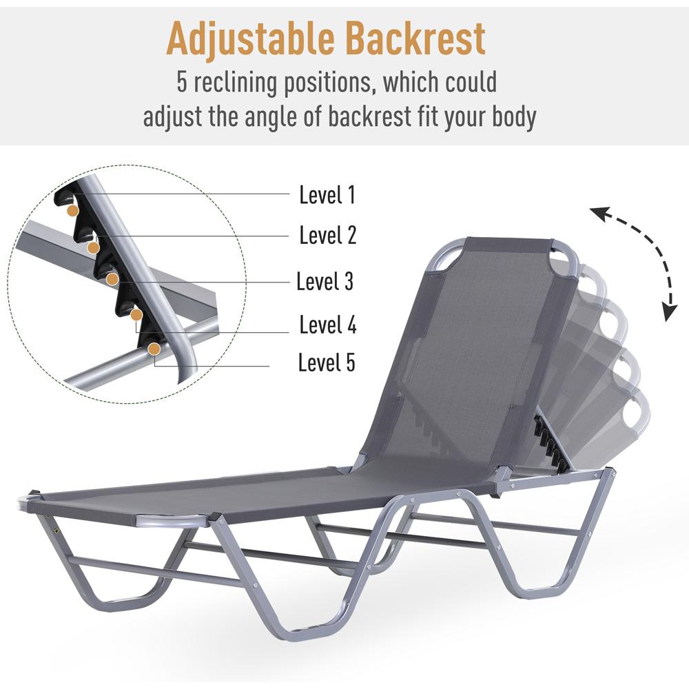 Outsunny Silver 5 Level Adjustable Sun Lounger Image 7