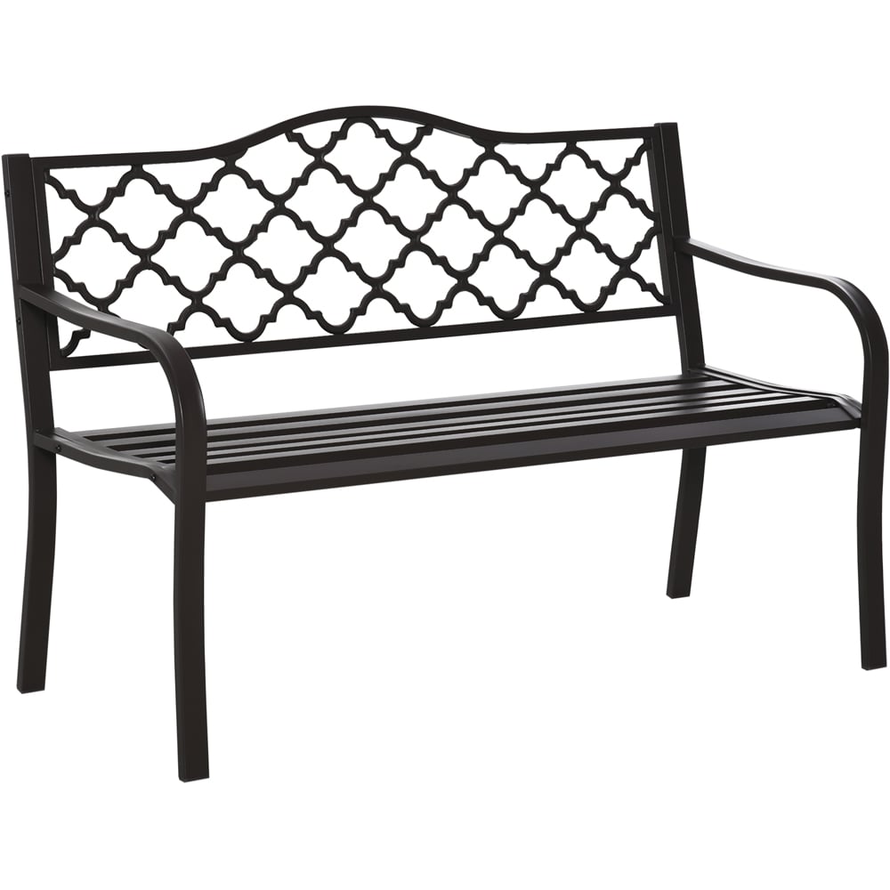Outsunny 2 Seater Brown Cast Iron Antique Garden Bench with Armrest Image 2