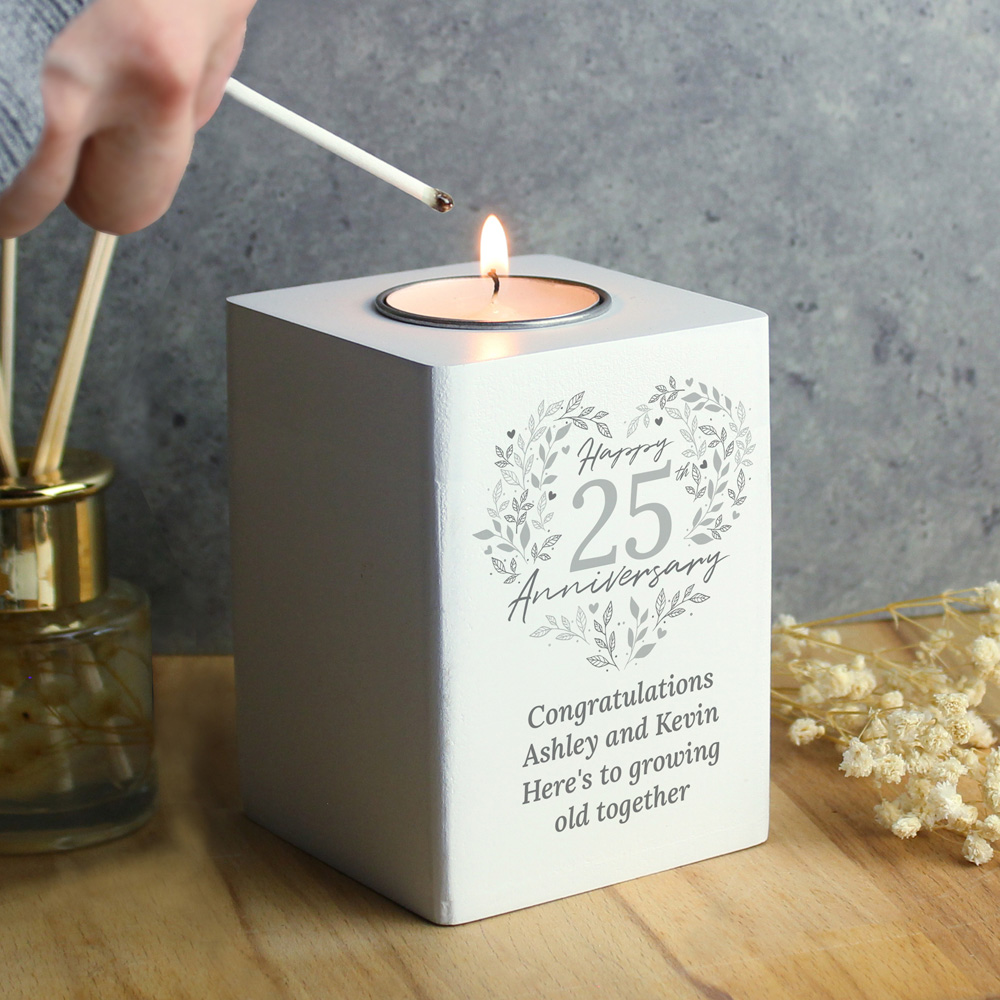 Personalised Memento Personalised 25th Silver Wedding Anniversary Tea Light Holder Image 3