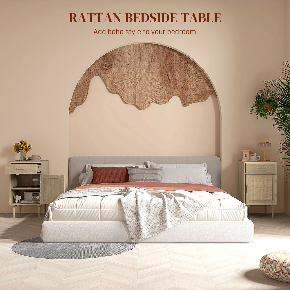 Portland Single Door Single Drawer Rattan Natural Bedside Table Image 5