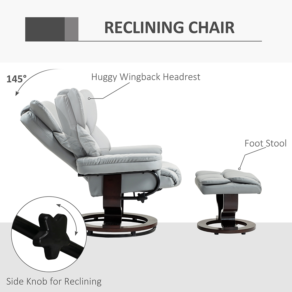 Portland Light Grey PU Leather Recliner Armchair with Footrest Image 4