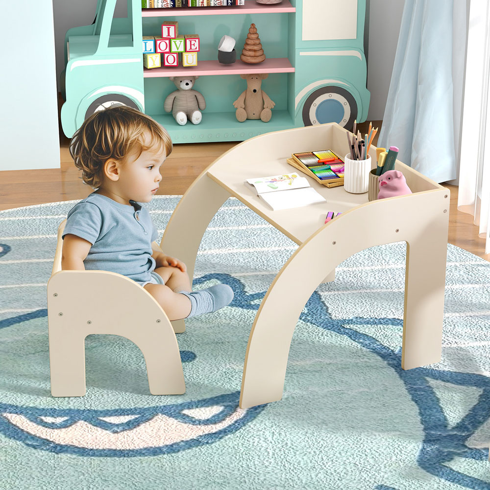 Costway White Wooded Toddler Kids Desk Set Image 5