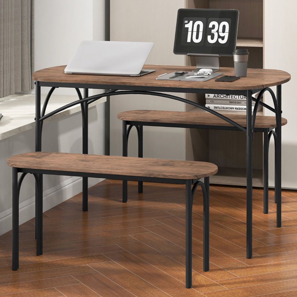 Costway 4 Seater Dining Bench Set Brown Image 1