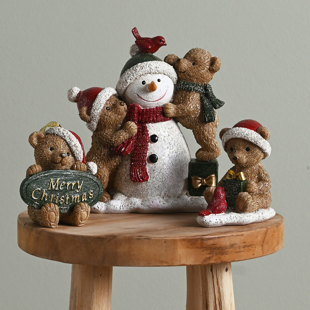 The Christmas Gift Co Snowman and Teddy Bears Scene Figurine Image 5
