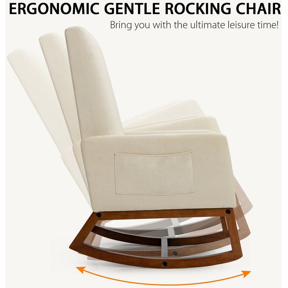 Costway Beige Rocking Armchair Image 8