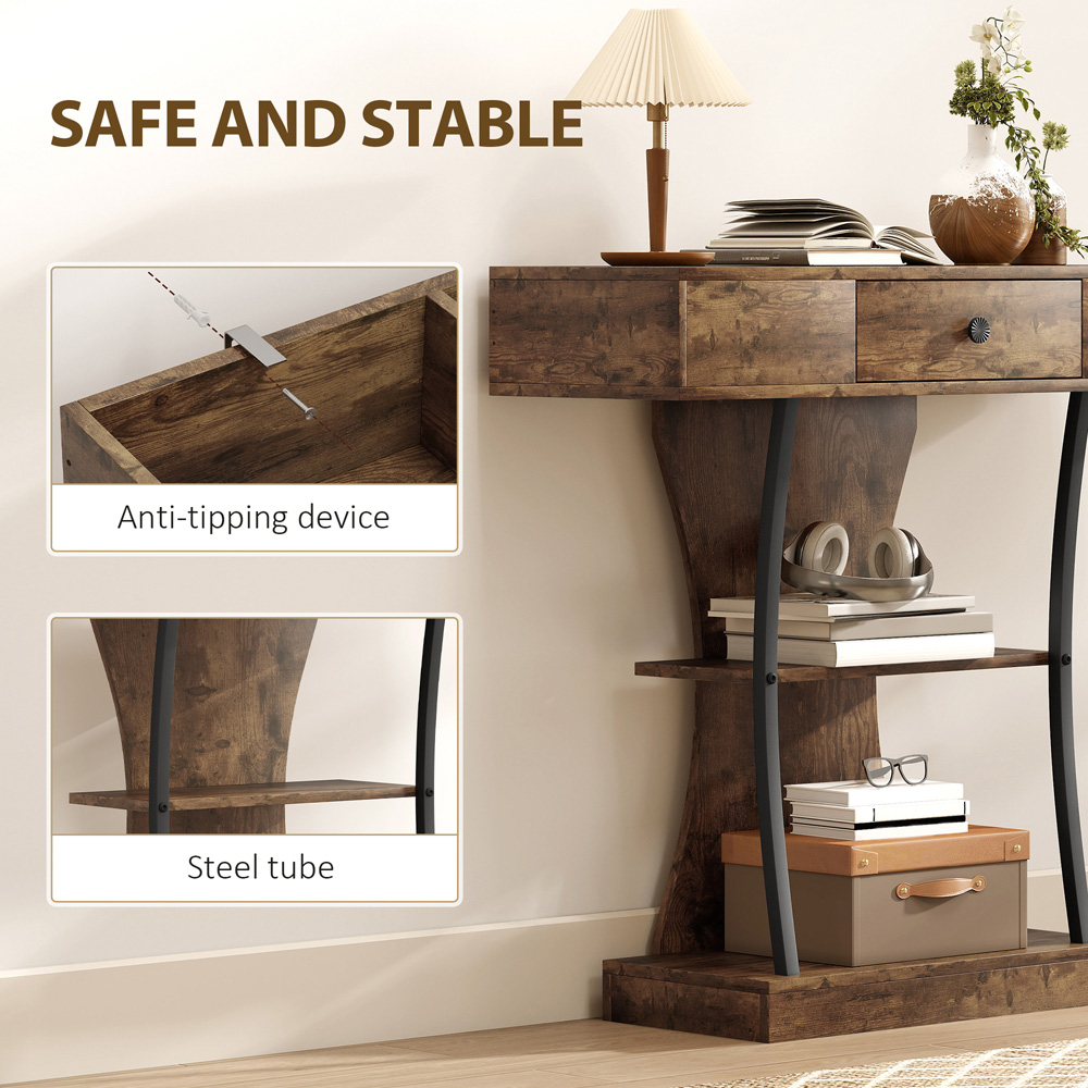Portland Single Drawer 2 Shelf Rustic Brown Console Table Image 6