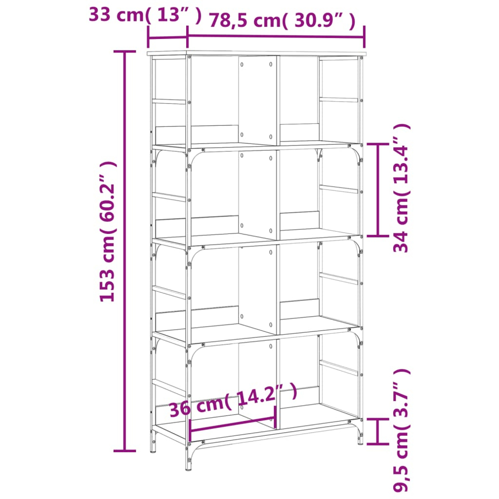 vidaXL 8 Open Shelf Grey Sonoma Bookshelf Image 9