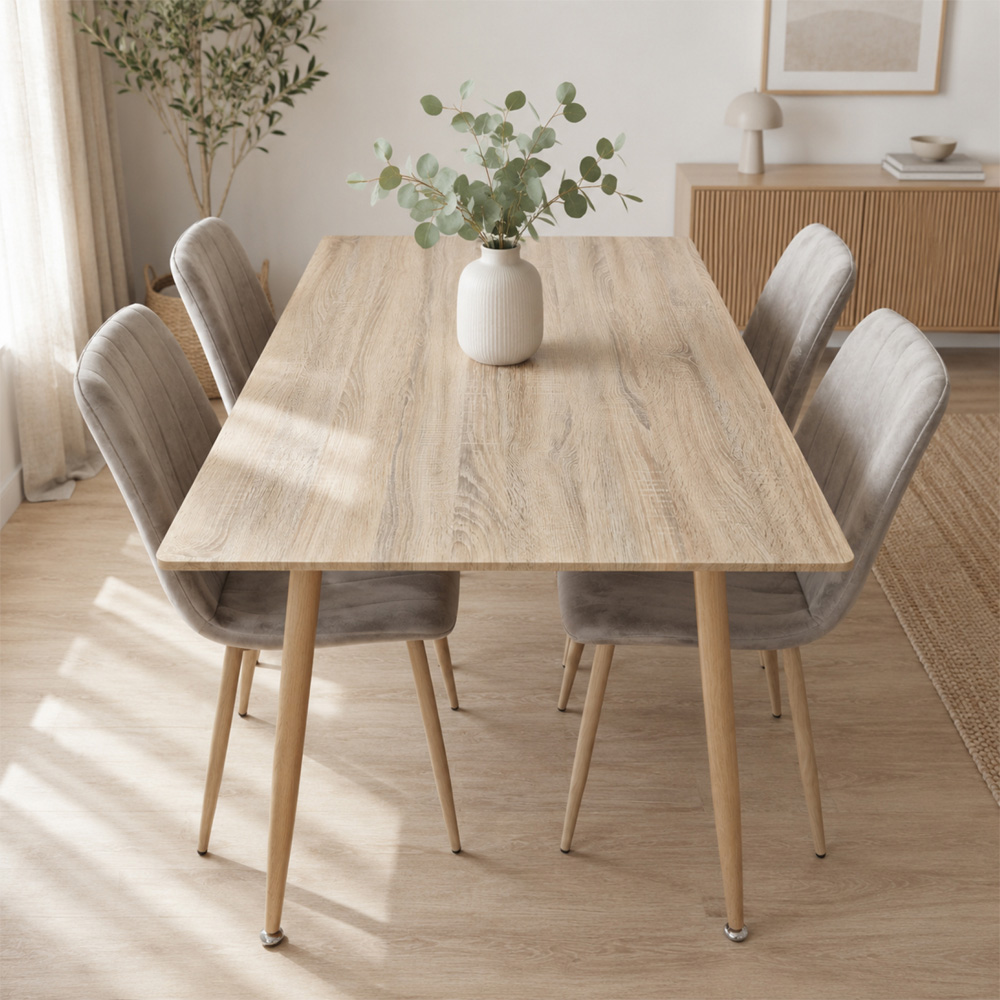 Kosy Koala 4 Seater Wood Effect Padded Dining Set Beige Image 1