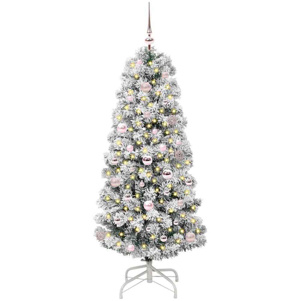 vidaXL Pre-Lit Warm White LED and Pink Baubles Snow Flocked Artificial Christmas Tree 5ft Image 2