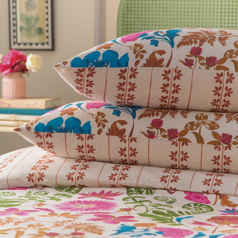 furn. Super King Size Curious Lotus Exotic Floral Linen Reversible Duvet Set Image 2