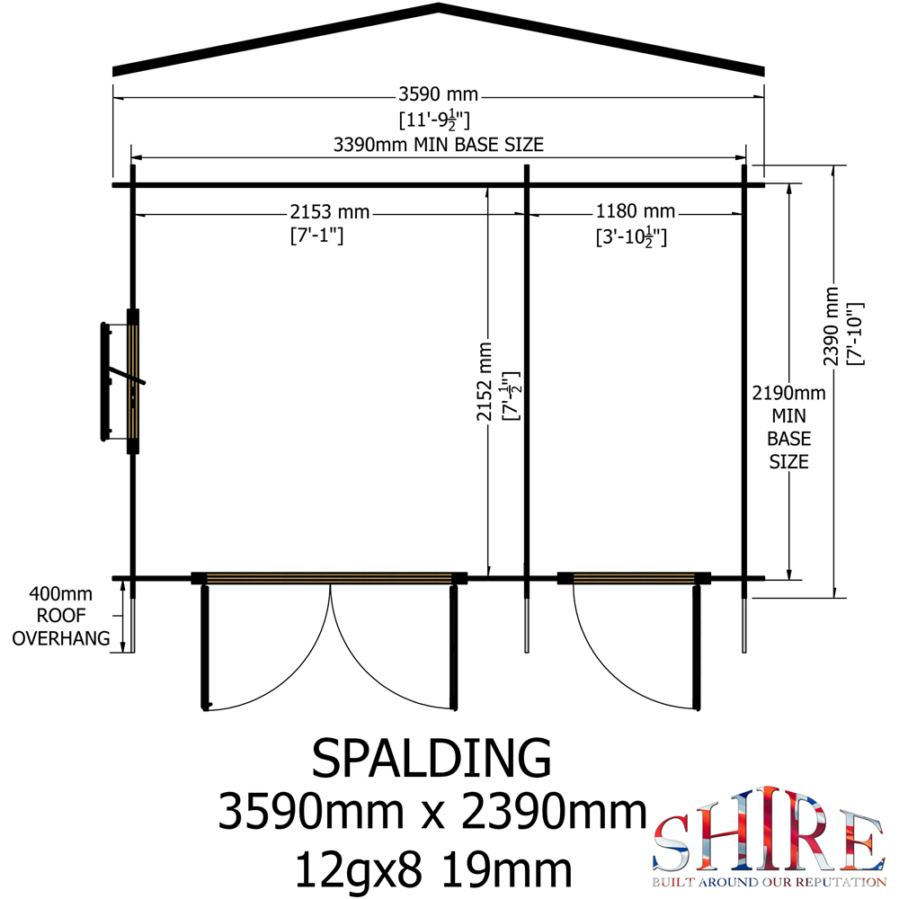 Shire Spalding 12 x 8ft Dual-Purpose Apex Garden Log Cabin with Integral Storage Image 8