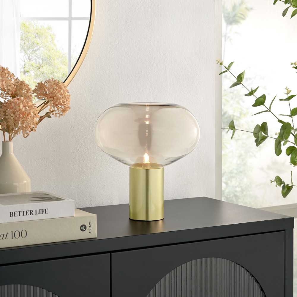 Furniturebox Sadie Brass Metal and Glass Table Lamp Image 6