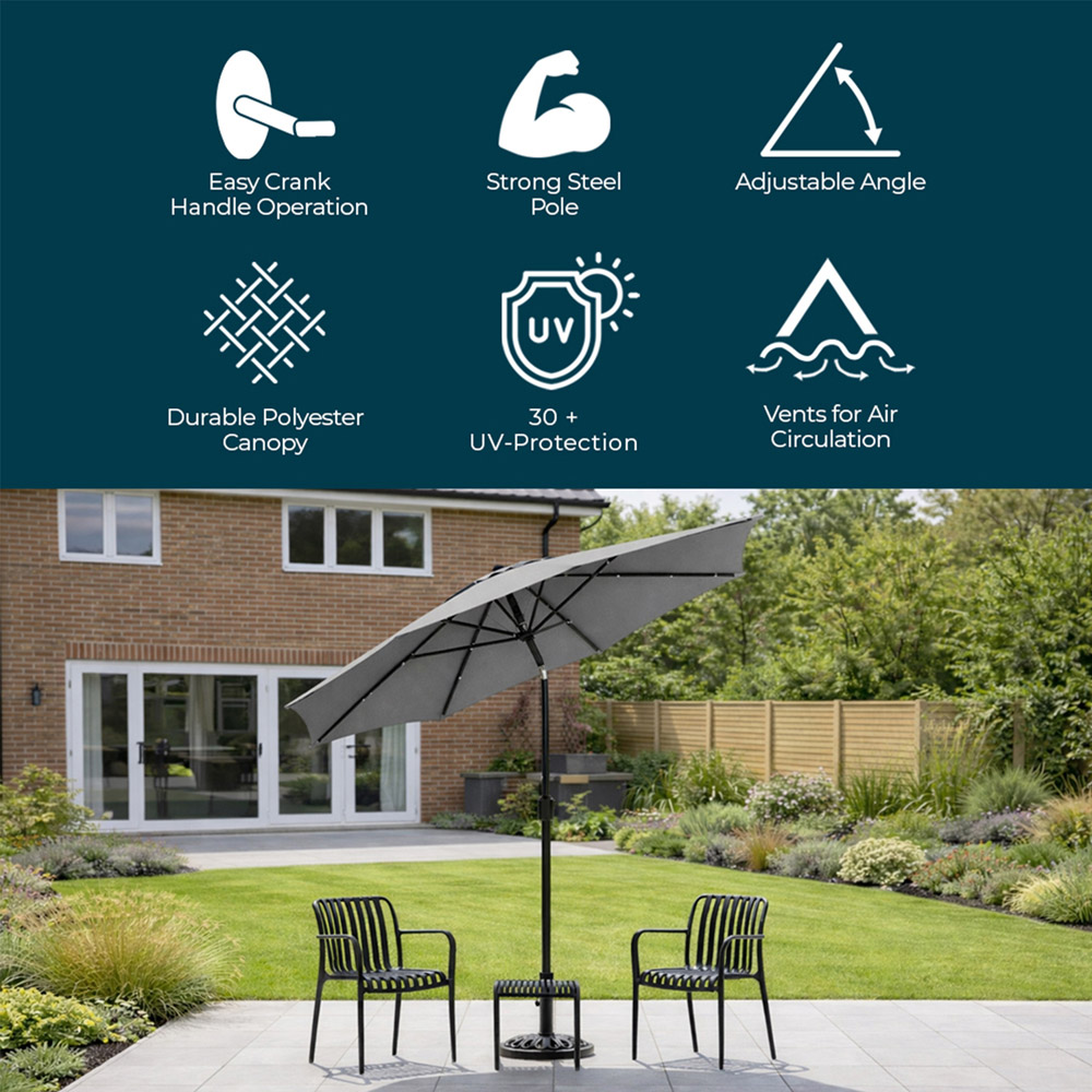 Jack Stonehouse Grey Crank and Tilt Straight Parasol 2.7m Image 3