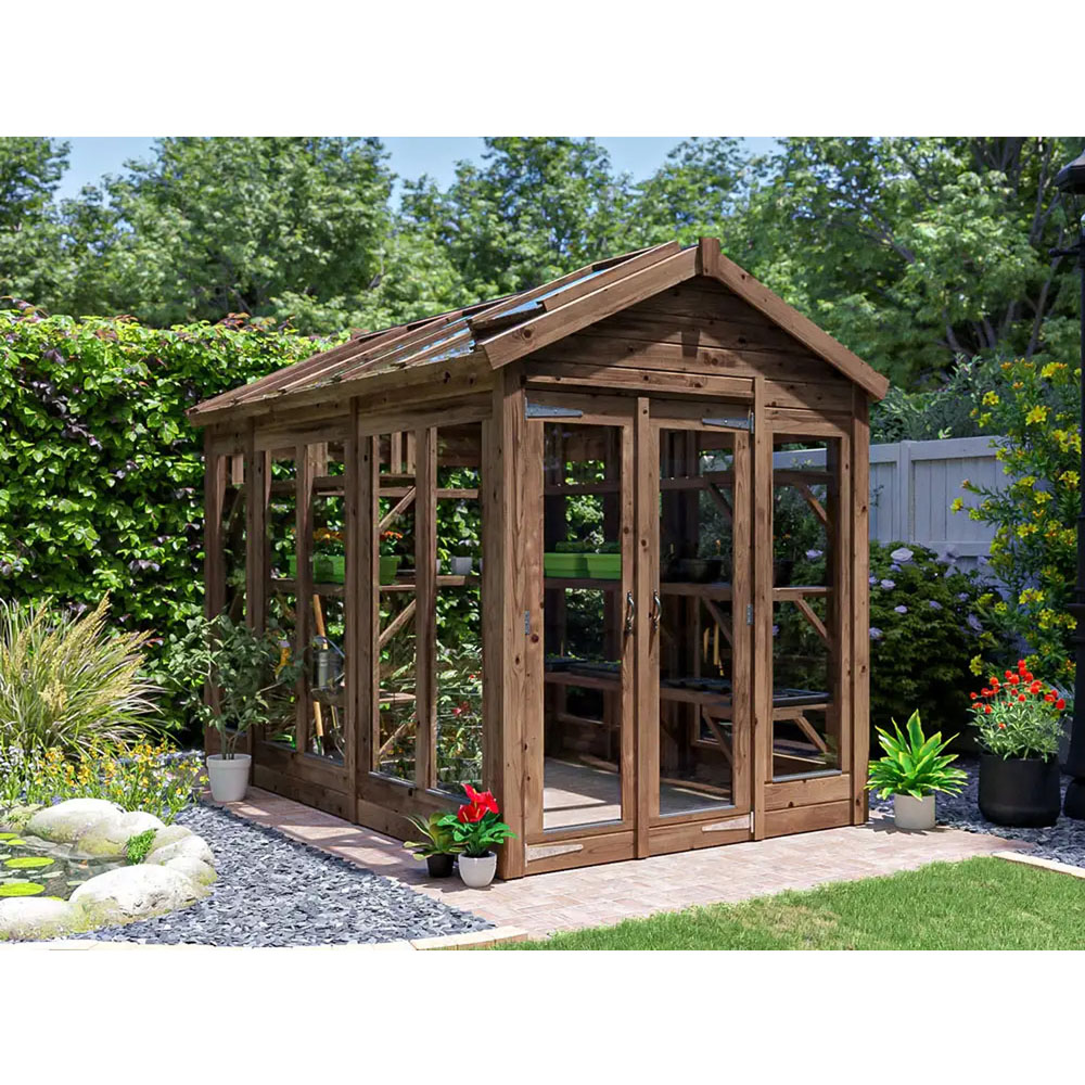 Dunster House Growzilla Brown Wooden 6 x 10ft Greenhouse with Shelf Image 2