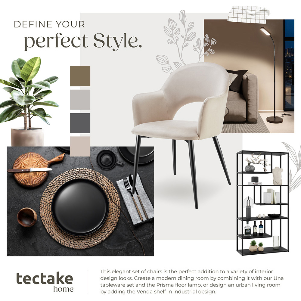 tectake Sasha Set of 6 Cream Velvet Dining Chair Image 8