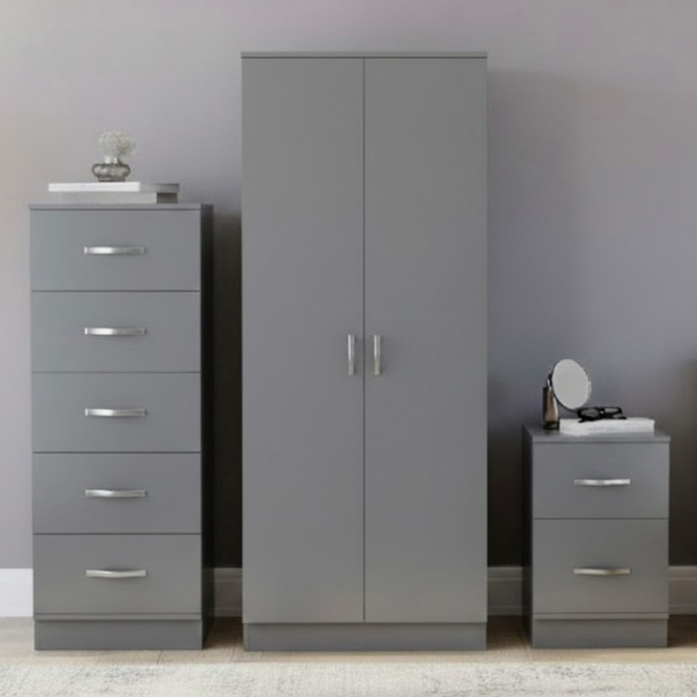 VIDA DESIGNS Riano Grey 3 Piece Narrow Bedroom Furniture Set Image 1