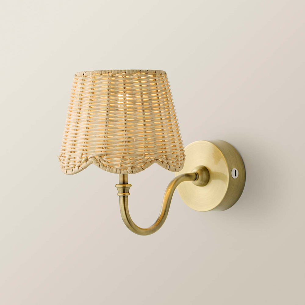 ValueLights Lowe Rattan Taper Shade Gold Portable Rechargeable Wall Light with Bulb Image 3