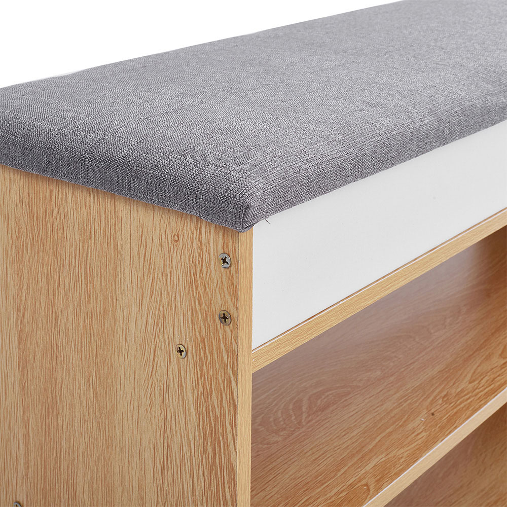 Living and Home 2 Shelf Natural Shoe Storage Bench with Hidden Compartment Image 5