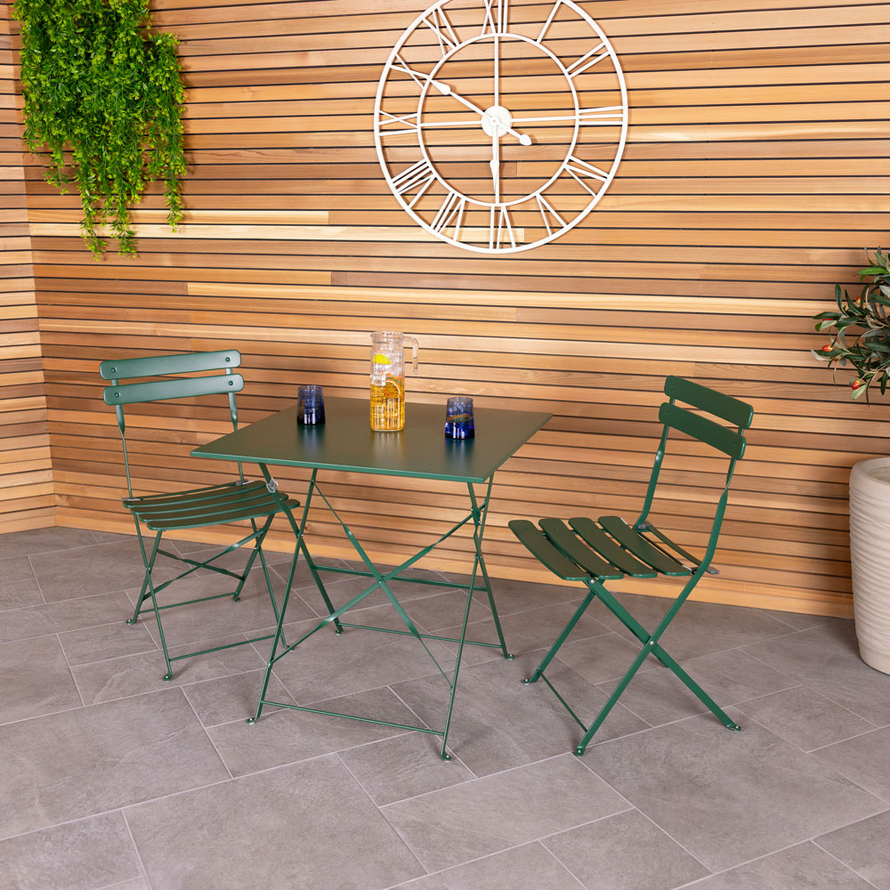 Charles Bentley 2 Seater Folding Metal Bistro Set Green Image 7
