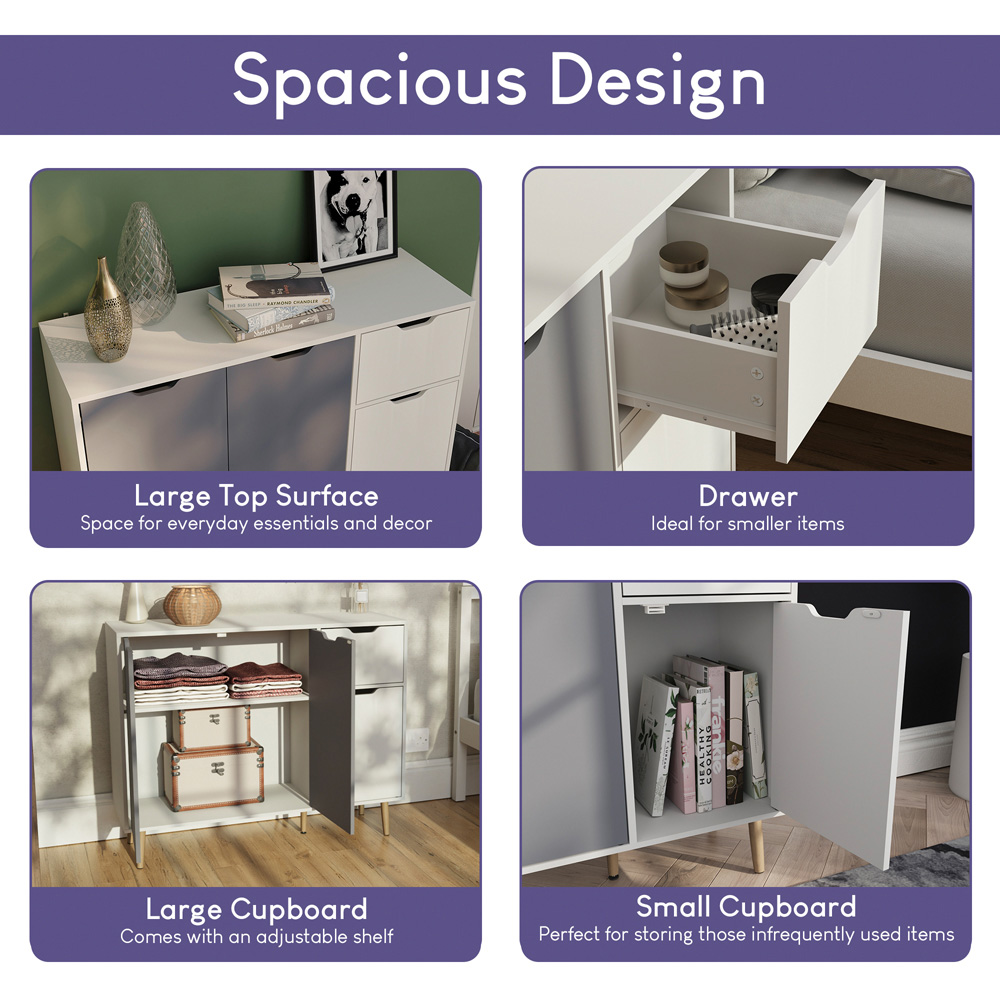 Vida Designs 3 Door Single Drawer Grey and White Sideboard Image 7