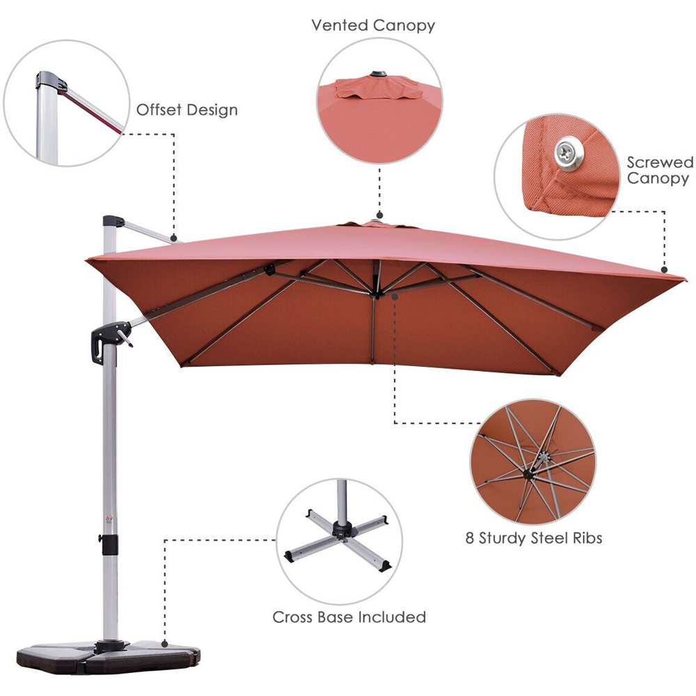 Costway Burgundy Crank and Tilt Cantilever Parasol 3m Image 5