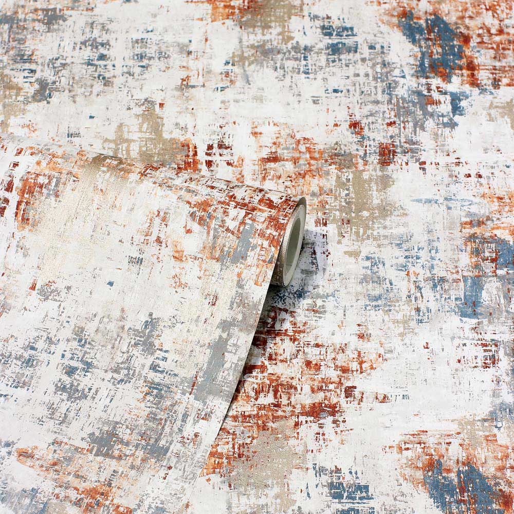 Arthouse Abstract Textured Copper and Navy Wallpaper Image 2