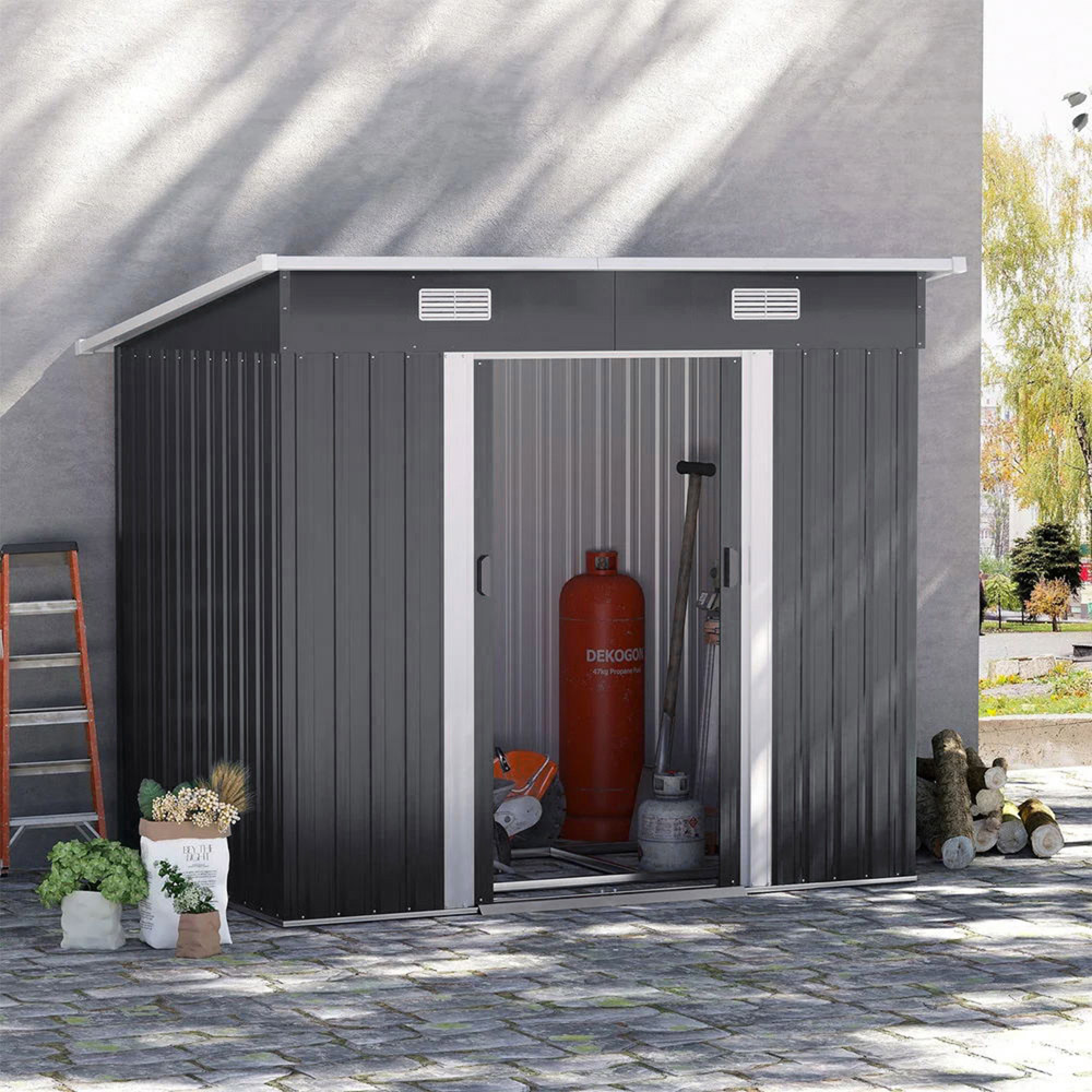 Living and Home 4 x 8ft Metal Pent Garden Tool Storage Shed with Foundation Image 2