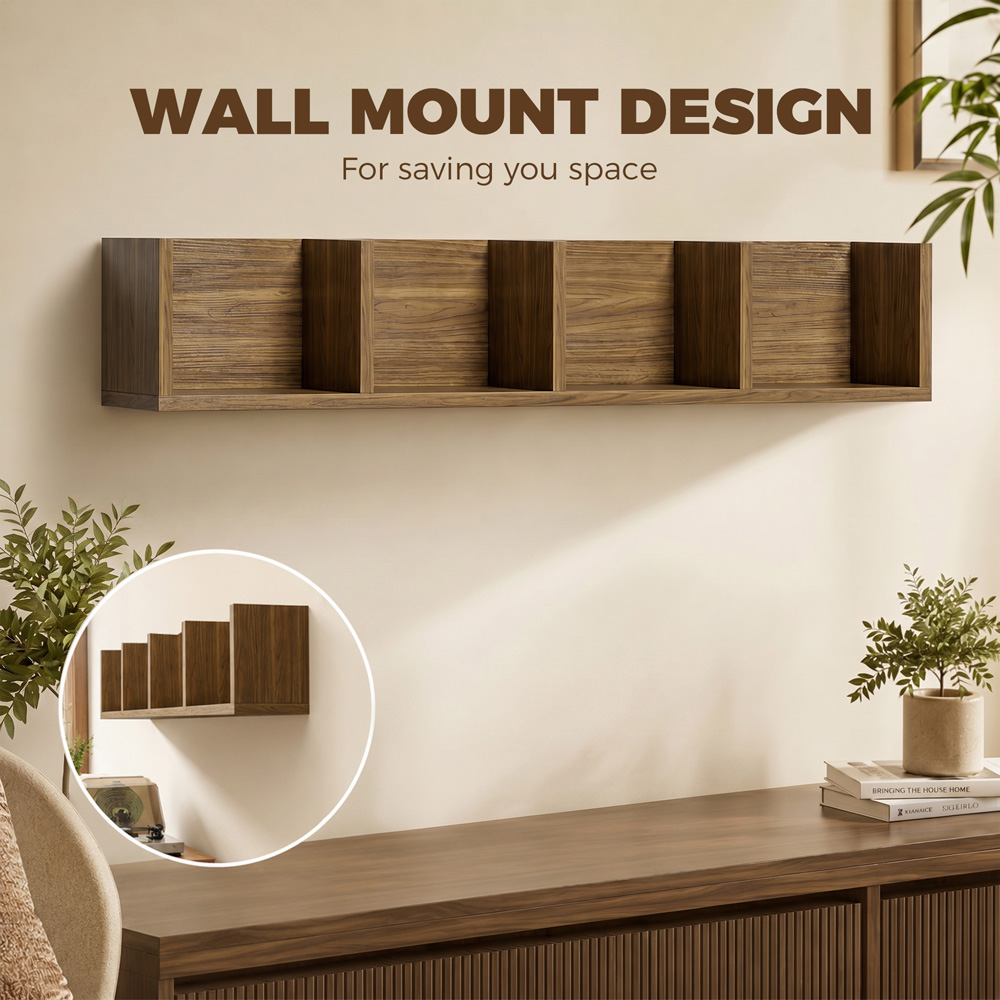HOMCOM 4 Shelf Walnut Wooden Wall-Mounted Display Shelf Image 5
