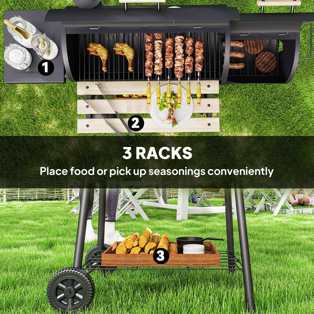 Outsunny Black Barrell Trolley Charcoal BBQ Grill Image 3