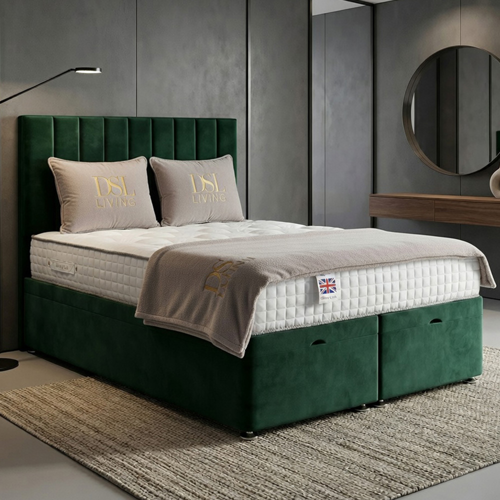 DS Living Aether Double Green Plush Velvet Divan Bed Image 1