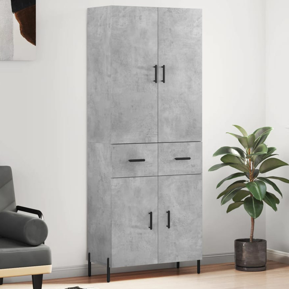vidaXL 4 Door 2 Drawer Concrete Grey Highboard Image 1