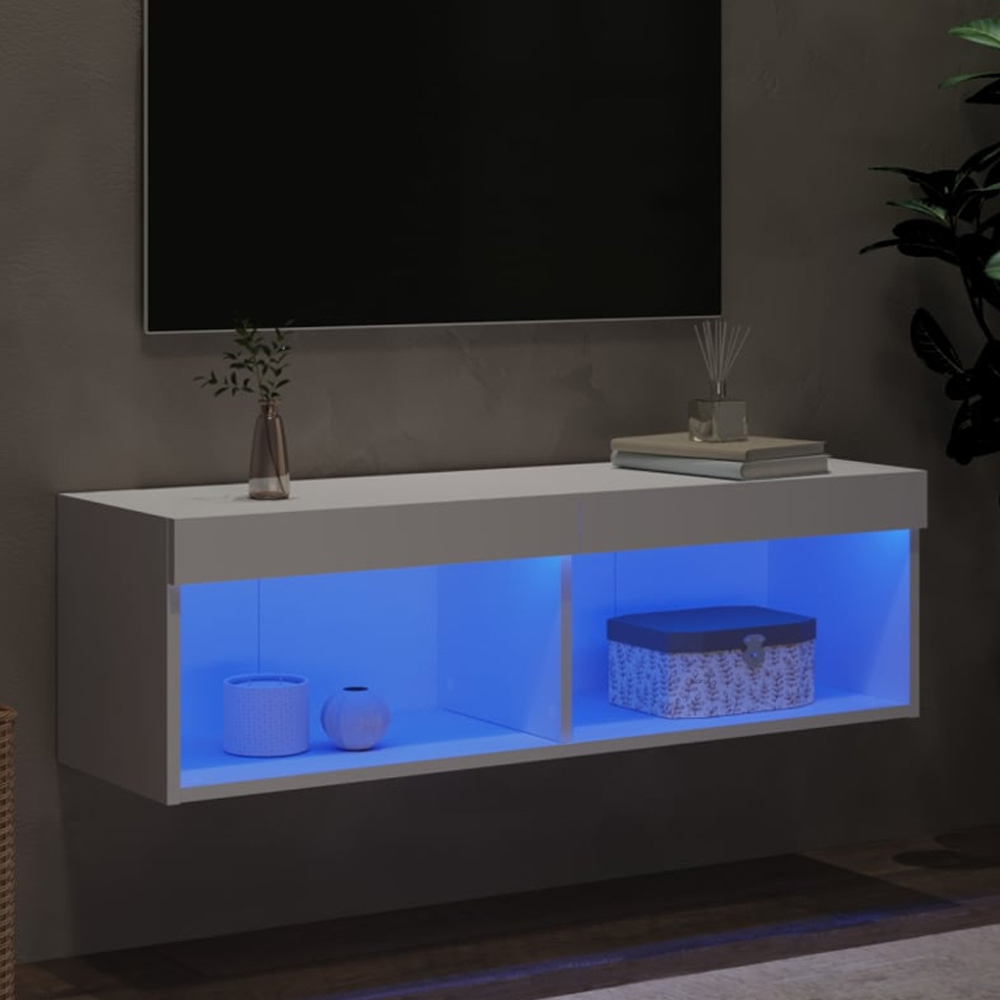 vidaXL 2 Shelf White Wall Mounted LED TV Cabinet Image 1