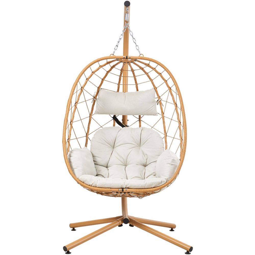 Living and Home Beige and Yellow Adjustable Swing Hanging Egg Chair with Headrest and Cushions Image 3