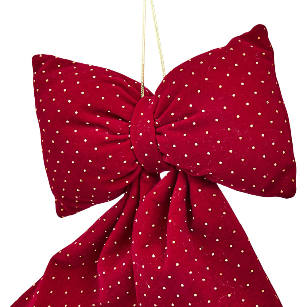 Diamante Plush Bow Decoration Red Medium Image 2