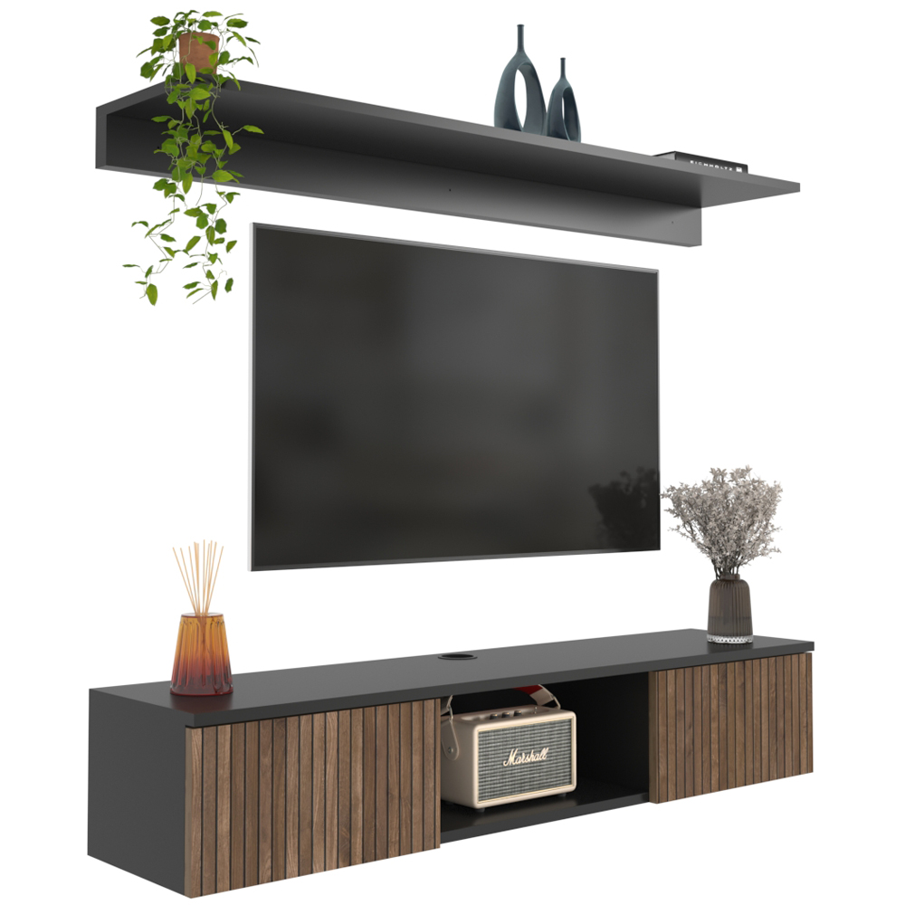 Decorotika Elia 2 Door Single Shelf Black and Alina Floating TV Unit with Wall Shelf Image 7