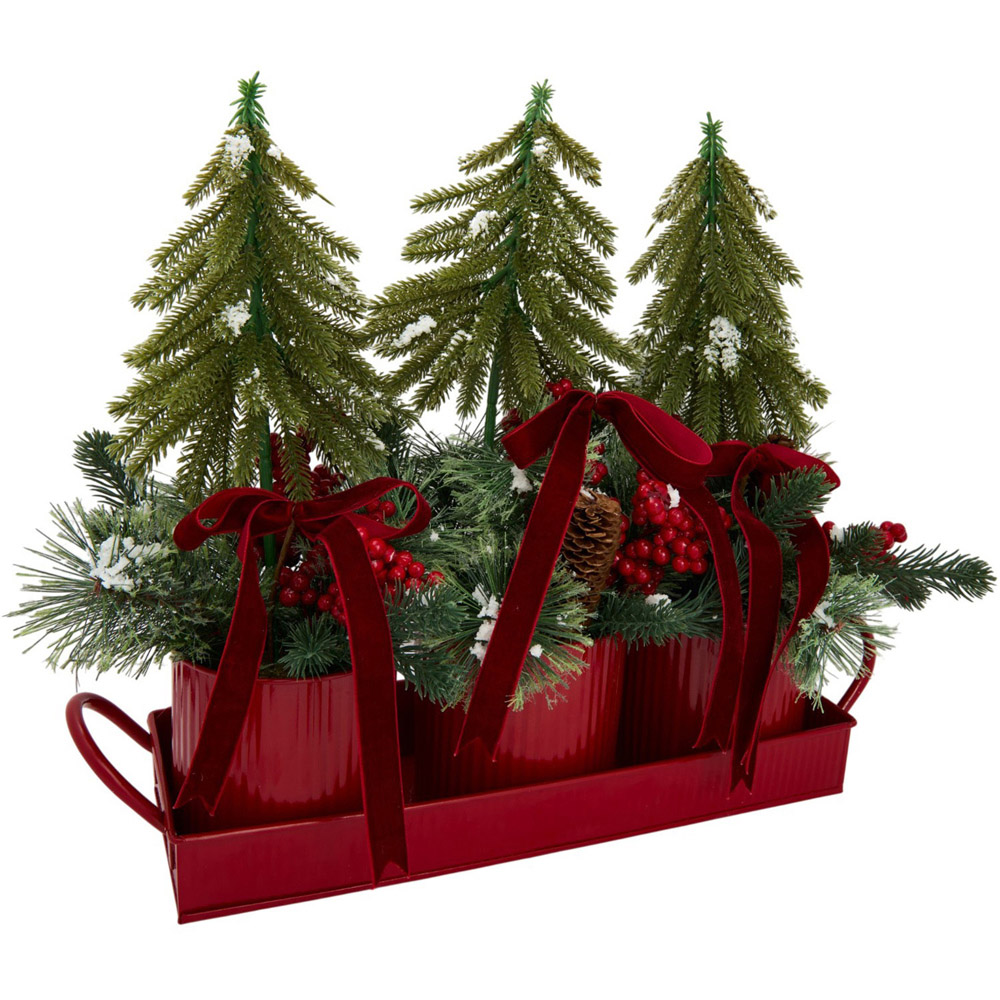Red Bow Trio Potted Trees Image 5