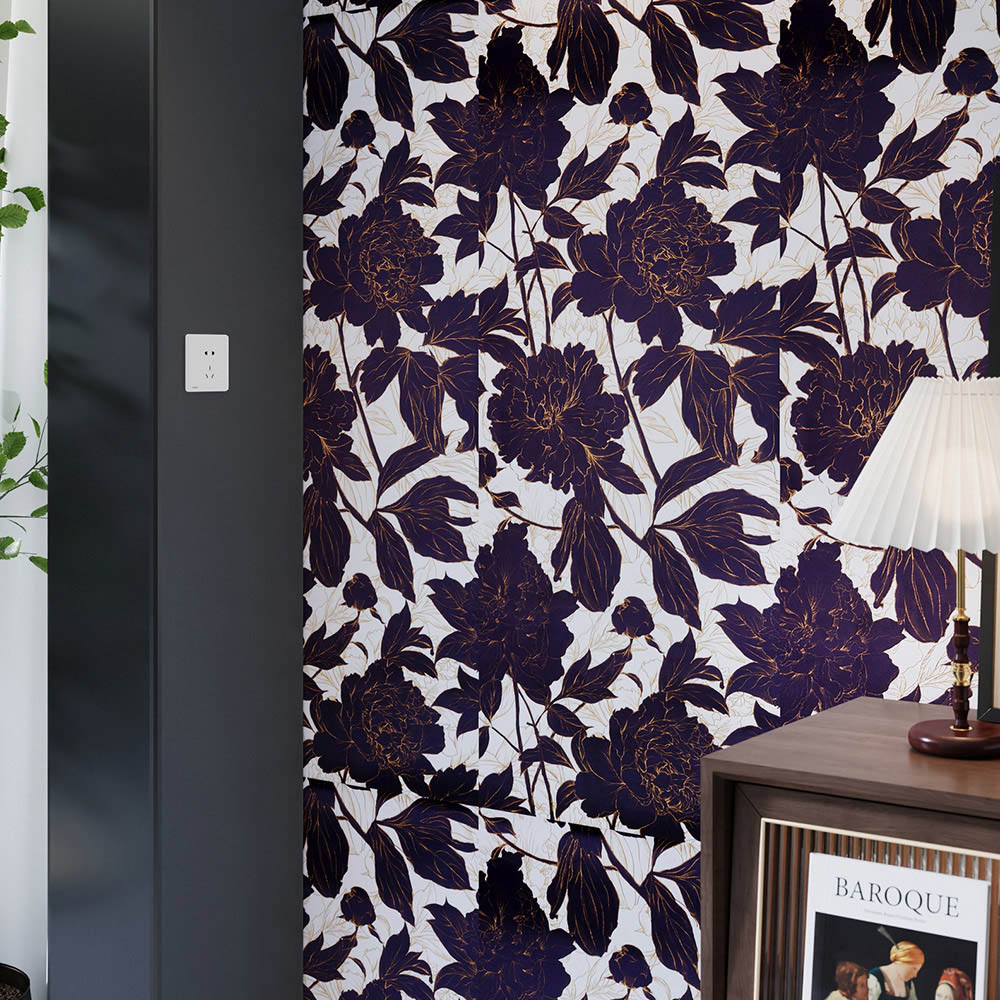 Living and Home Floral Pattern Black and Gold Peel and Stick Wallpaper Image 7