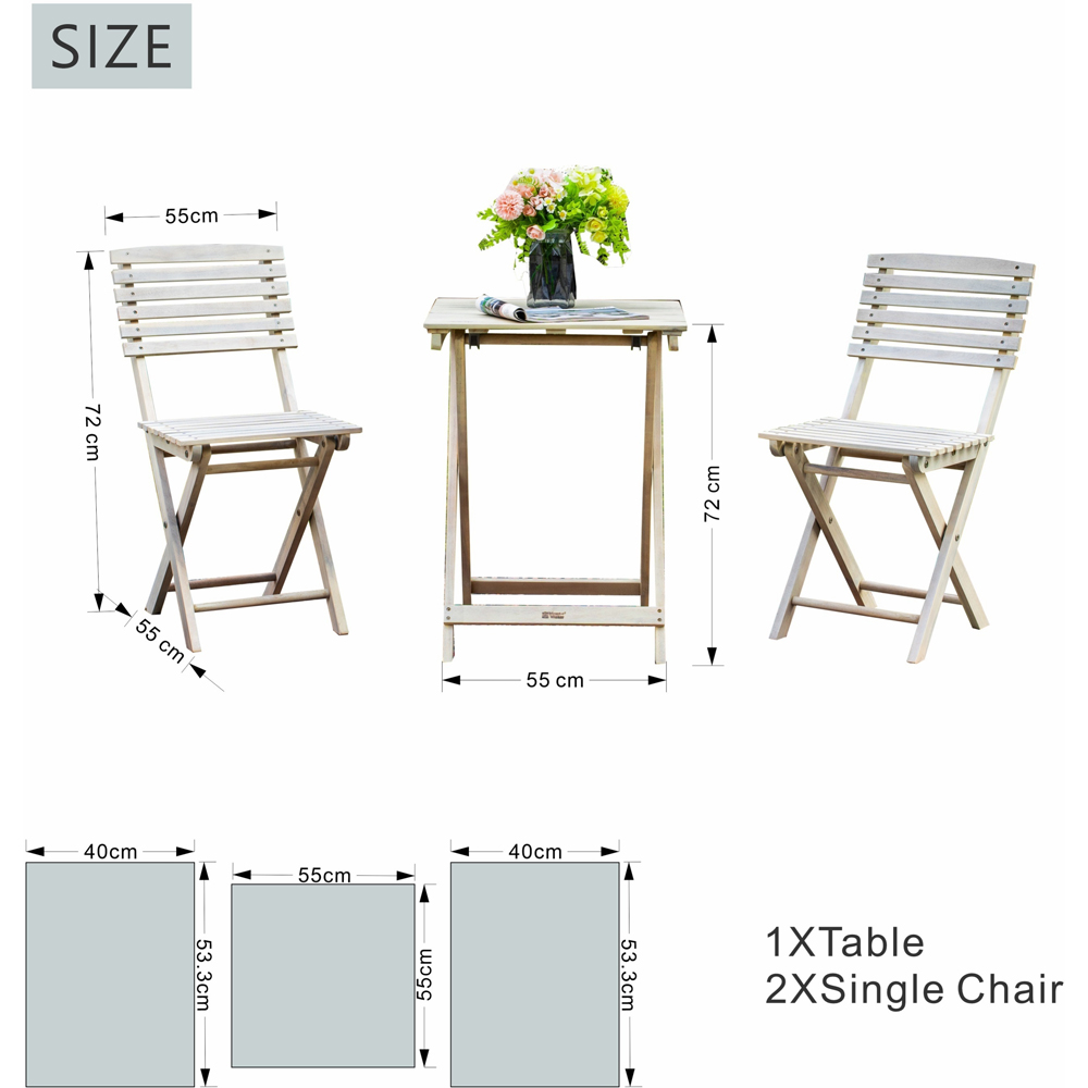 Direct Wicker 2 Seater Sanded Natural Finish Wooden Square Foldable Bistro Set Image 9