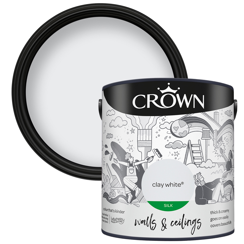Crown Breatheasy Walls & Ceilings Clay White Silk Emulsion Paint 2.5L Image 1