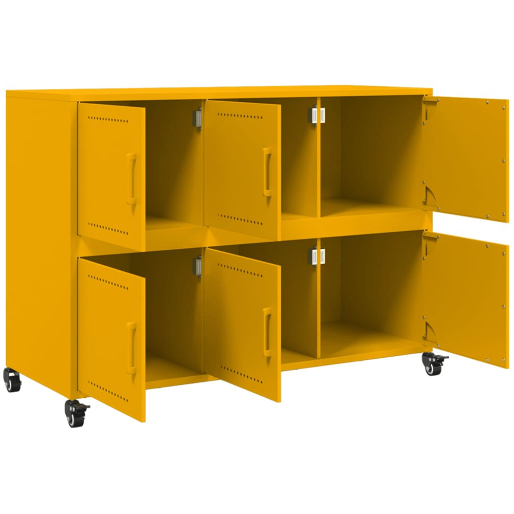 vidaXL 6 Door Mustard Yellow Metal Sideboard with Wheels Image 3