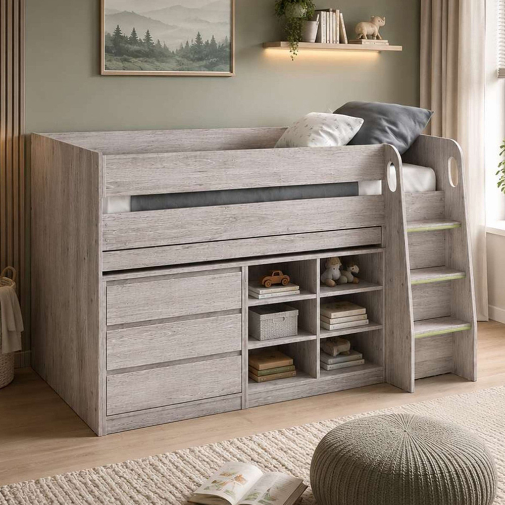 Julian Bowen Vespa Grey Oak Effect Mid Sleeper Bed with Desk Image 1
