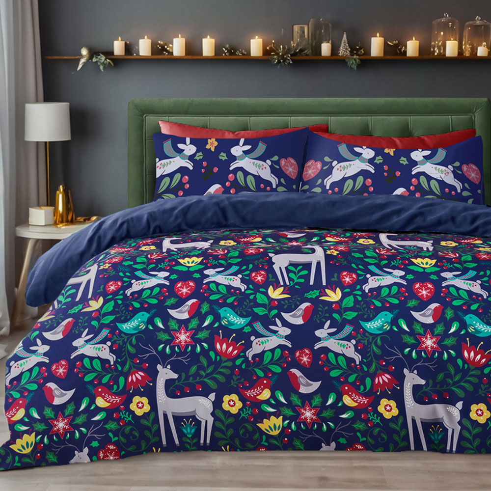 Velosso Single Navy Robin Scandi Duvet Cover Set Image 1