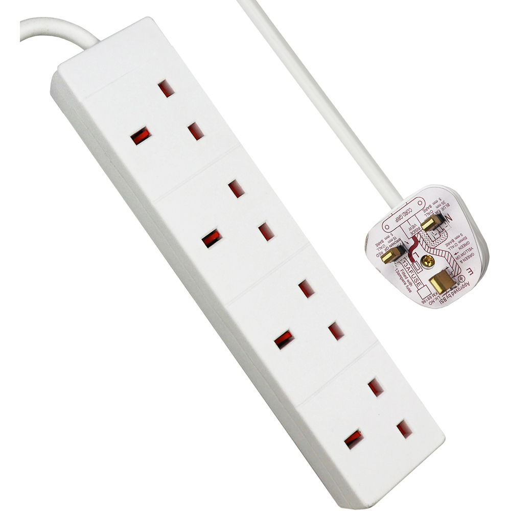 ExtraStar 4 Way White 13A Extension Lead 3m Image 1