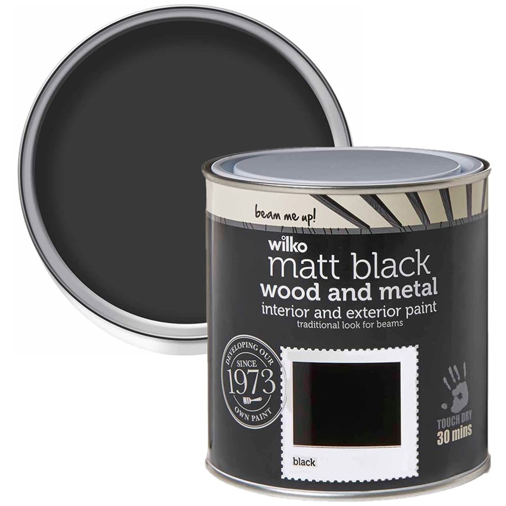 Wilko Interior and Exterior Wood and Metal Black Paint 1L Image 1